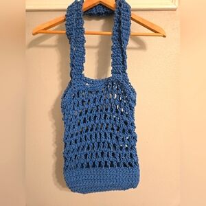 J.Crew Crochet Blue Knit Bago Boho Hobo